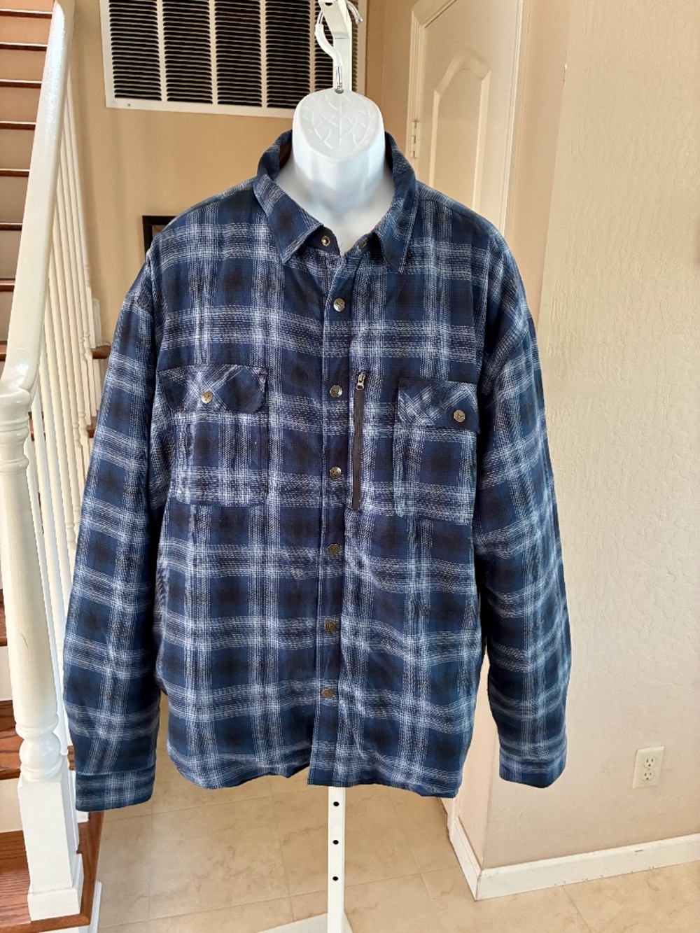 NWT Venado Concealed Carry Blue Plaid Shirt Jacket Quilt Lined Flannel 4XL